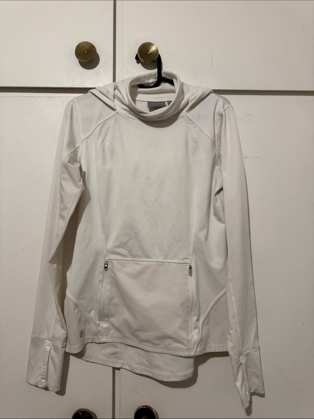 Athleta White Hooded Top with Branded Tag
